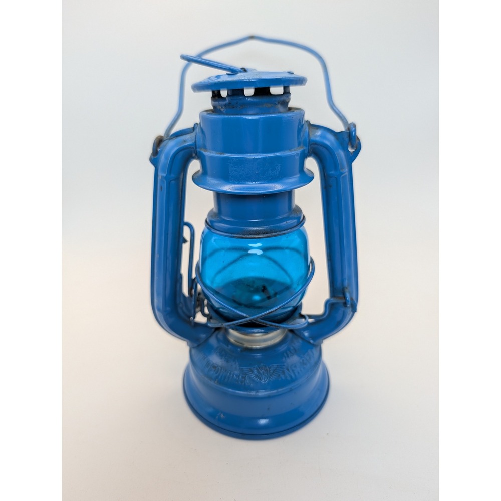 Winged Wheel No. 350 Blue Kerosene Lantern Blue Globe Made Japan Vintage 7.5"